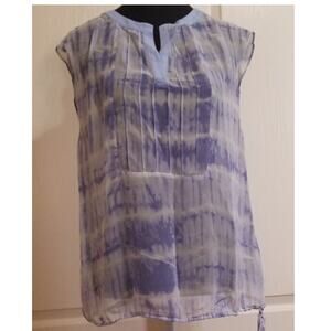 "Simply Vera" Vera Wang Career Casual Blue & White Sheer Pullover Blouse Size M